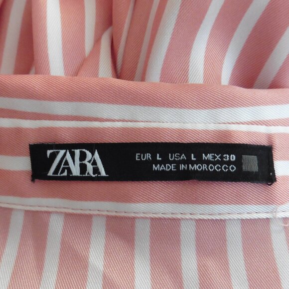 Zara Satin Striped Gathered Origami Long Sleeve Midi Shirt Dress Large - Picture 5 of 8